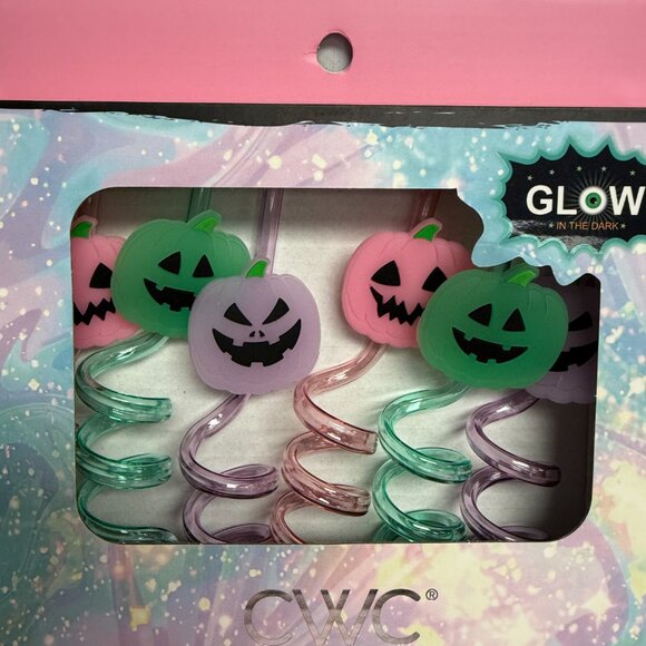 CWC Halloween Reusable Glow in the Dark Pumpkin Straws 6 Piece Set NIB NWT - Picture 2 of 3